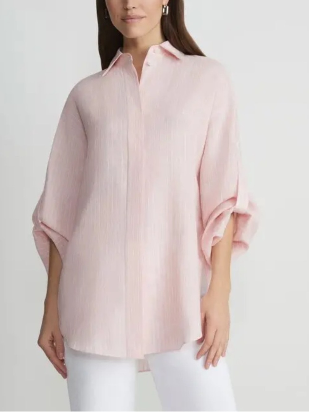 LAFAYETTE 148 NEW YORK 
Stripe Linen Tab Sleeve Blouse